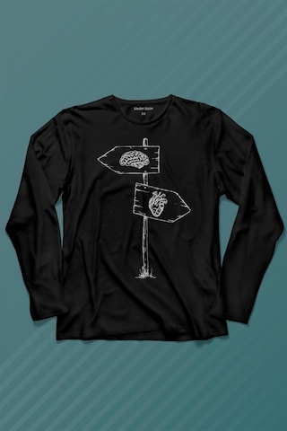 Asılan Kalp ve Beyin Aşk Akıl Mantık Ters Yön Uzun Kollu Tişört Baskılı Çocuk T-shirt 001