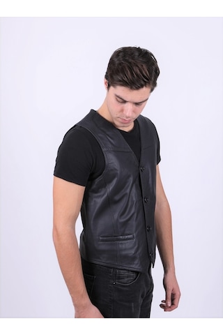 New Zaya Leather Erkek Siyah Deri Yelek (468580269)