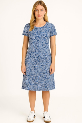 2 Adet Dökümlü Rahat Kalıp Günlük Penye Kumaş Elbise İndigo-yeşil