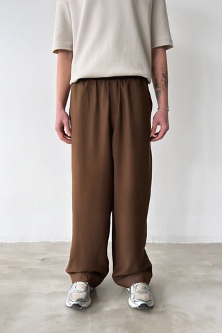 Flaw Rahat Kesim Bel Lastikli Baggy Pantolon-29123 Kahverengi