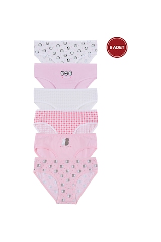 Koza İç Giyim Kız Çocuk 6'lı Desenli Slip 1050-01 Pembe - Beyaz