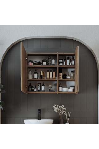 Banyo Dolabı Kulpsuz 2 Kapaklı Mdf 75 Cm Aynalı Banyo Dolabı Atl Atlantik Çam