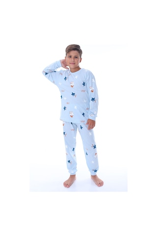 Zuzunga Yıldız Nota Desenli Mavi Pijama Takımı Mavi