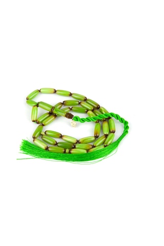 Sıkma Kehribar Uzun Arpa Kesim 7x12mm Tespih - Yeşil Yeşil