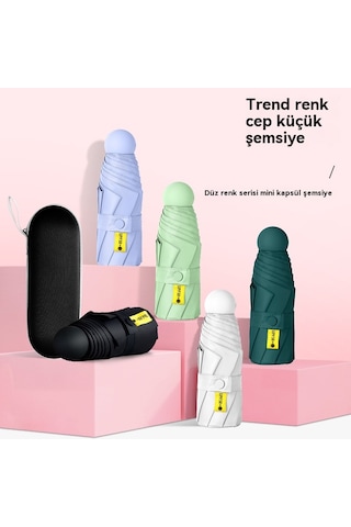 Mengtuo Bayan 8 Kemik Mini Yağmur Ve İki Kullanım Vinil Cep Kapsül Şemsiye Pembe Pembe