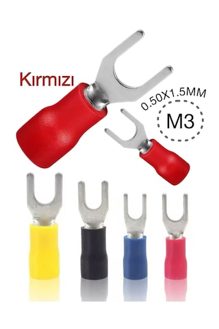 İzoleli Çatal Kablo Pabucu 0.5x1.5mm M3 Kırmızı 100 Adet İzoleli Çatal Kablo Pabucu 0.5x1.5mm M3 Kırmızı 100 Adet