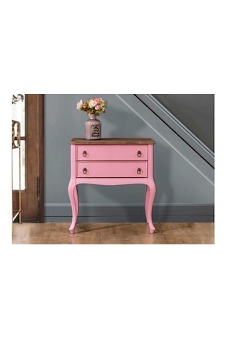 Wooding Masif 2 Çekmeceli Pembe Ceviz Komodin - Mini Konsol