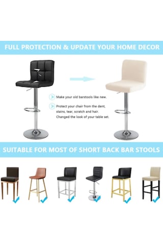 Skycity 4 Adet Sulu Dayanıklı Genişleyici Arka Koltuklu Bar Tabure Örtüsü - Restoran, Mutfak Uyumlu Kare Döner Sandalye Kılıfı Siyah Siyah