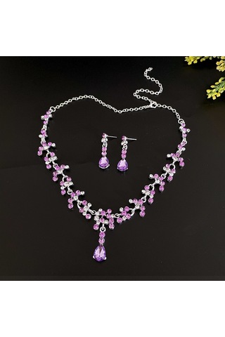 Takı 2 Adet Köprü Rhinestones Mor Asma Kolyeler Bırakan Küpe Banquet Doğum Günü Noel Hediyesi Çok Renkli