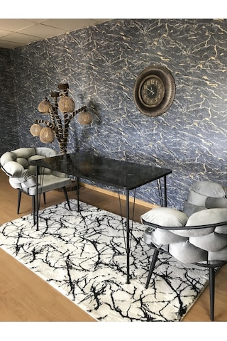 Yirmi15 Siyah Metal Ayaklı 70x110 Siyah Mermer Desen Mutfak-balkon-çalışma Masası