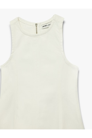 Koton Pamuklu Kolsuz Bisiklet Yaka Denim Elbise Beyaz 6skg80007ad Beyaz