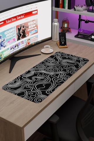 Siyah Beyaz 70x30 Xl Taraftar Gaming Oyuncu Mouse Pad Kaymaz Taban Büyük Fare Altlığı Topography