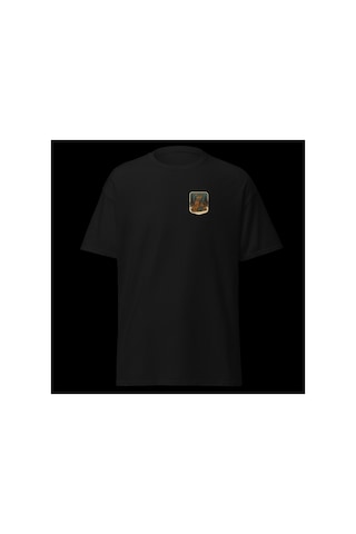 Wildstyle Tilki Renkli Vintage Yaban Hayat Doğa Orman Rozet Baskılı Unisex Bisiklet Yaka Pamuklu Tişört Siyah