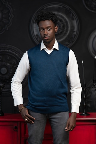 V Yaka Regular Fit Yünlü Kolsuz Triko Süveter İndigo