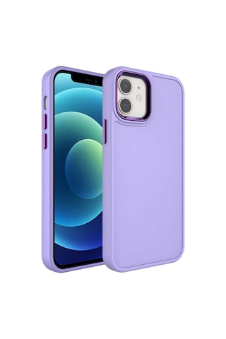 Zore Apple iPhone 12 Uyumlu Metal Çerçeve Ve Buton Tasarımlı Sert Omsy Botox Kılıf-lila