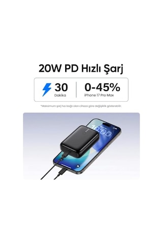 10000mah 22.5w Usb-a + Usb-c Powerbank Taşınabilir Hızlı Şarj Cihazı Siyah Diğer
