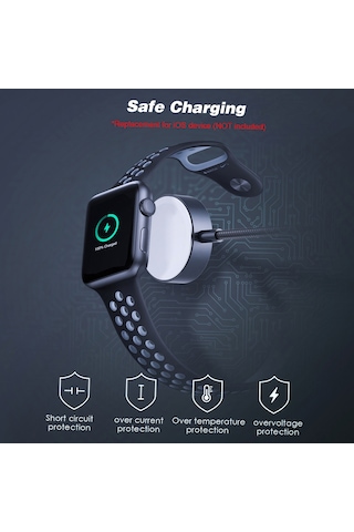 Yaozixa Gri Nilon Dokuma 0.3m  Saat Şarj Kablosu - Manyetik, Dayanıklı, Hızlı Şarj, Taşınabilir Aksesuar