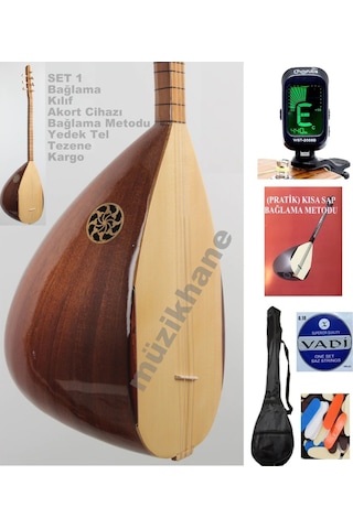 Kısa Sap Bağlama Seti - Bağlama Akort Cihazı Kılıf Metot Yedek Tel ve Tezene