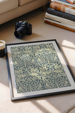 William Morris Brother Rabbit Kardeş Tavşan Desenli Çerçeveli Tablo Viktorya Serisi Duvar Dekoru Siyah