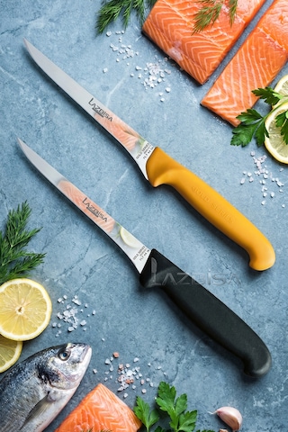 Lazbisa Mtf-057 Gold Incisive Serisi Balık Fileto Bıçağı Et Steak Bıçak Mutfak Bıçak Sarı