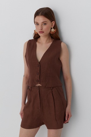 Cepkenli Şortlu Keten Takım Kahverengi Kahverengi