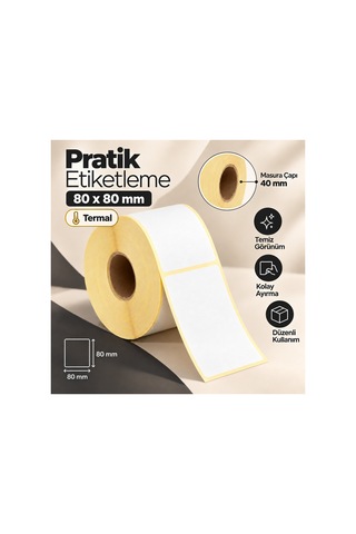 80x80 Mm Rulo Ribonsuz Termal Barkod Etiketi 40 Mm Masura 500 Sarım 500 Adet