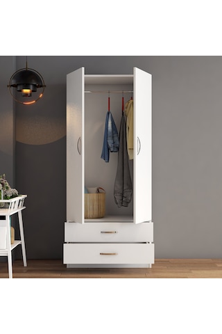 tanmob 2 Kapılı Iki Çekmeceli Geniş Gardrop Beyaz - Grd0401