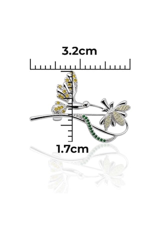 Oya Silver Renkli Zirkon Sinek Kuşu Ve Çiçek Taşlı Broş 3.2x1.7cm Oyot404 Gümüş