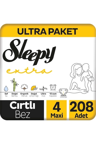 Sleepy Extra Günlük Aktivite Ultra Paket Bebek Bezi 4 Numara Maxi 208 Adet 4'lü
