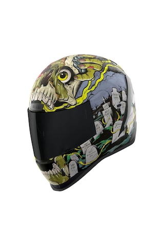 Icon Airform Dead Serious Mıps Kapalı Motosiklet Kaskı Siyah Gri Yeşil Siyah - Gri