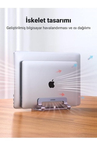 Masa İçin Dikey Dizüstü Bilgisayar Standı Çift Yuvalı Dizüstü Bilgisayar Standı Tutucu Ayarlanabilir Dock Alüminyum Masaüstü Standı Macbook Uyumlu , Surface Laptop 4, Lg Gram 17 İle Sku: Smg8690010152558