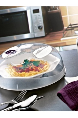 Mikrodalga Fırın Koruma Kapağı 24 Cm Şeffaf Sıçrama Önleyici, Buhar Delikli Isıya Dayanıklı Kapak Beyaz - Şeffaf