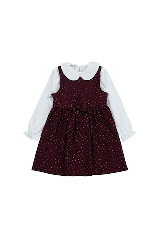 Civil Girls Taş Baskılı 6-9 Yaş Elbise - Bordo