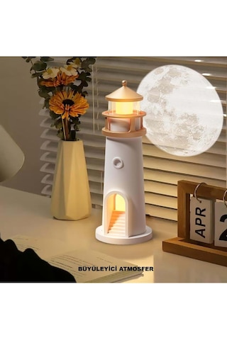 Deniz Feneri Projektör Ay Led Gece Lambası Kumandalı Beyaz