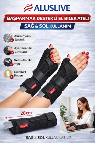 Aluslive Başparmak Destekli El Bilek Ateli Splint Sağ Ve Sol Kullanılabilir Standart Beden