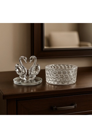 Kristal İki Kuğulu Takı Toka Kutusu 12x8