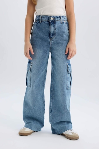 DeFacto Kız Çocuk Wide Leg Kargo Geniş Bol Paça Pamuklu Jean Pantolon D7089A825SPNM39 Mavi