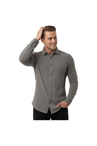 Deepsea Toprak Slim Fit Örme Kumaş Likralı Erkek Gömlek Nefes Alan Esnek Ve Modern Tasarım 2602604 Kahverengi