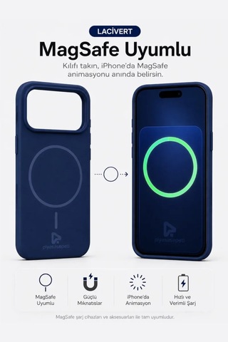 iPhone Uyumlu 17 Pro 6.3" Aura Akıllı Magsafe Animasyonlu Silikon Kılıf Lacivert