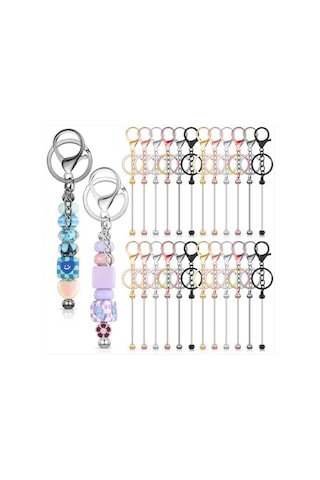 Gatherco 24 Adet Boncuklu Anahtarlıklar Toplu Boncuklar Kendin Yap Boş Anahtarlıklar Boncuklu Anahtarlık El Sanatları İçin Metal Boncuklu Anahtarlıklar