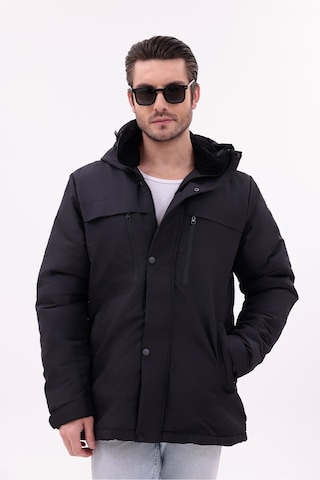 Blayn Jeans Erkek Polarlı Kürklü Su Ve Rüzgar Geçirmez Kapüşonlu Kışlık Mont & Kaban & Parka Siyah