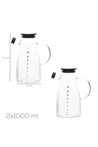 Porsima Lm-0053 Alvera Kapaklı Borosilikat Cam 2li Yağlık Sirkelik Yağdanlık Seti 1000ml Şeffaf