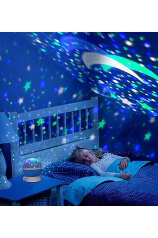 Otomatik Dönen Büyük Boy Çocuk Odası Gece Lambası Mavi Mavi
