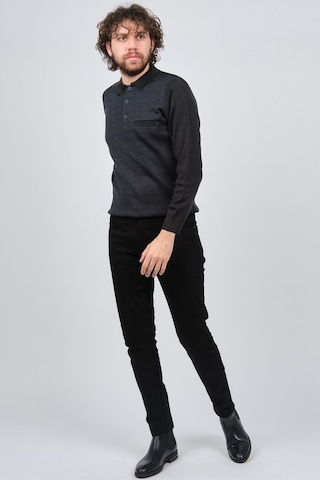 Çizgi Triko Erkek Cep Detaylı Polo Yaka Desenli Kazak 42544230 M. Lacivert