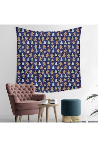 Noel Desenli 50x50 İnç Kare Duvar Halısı, Yumuşak Kumaş, Oturma Ve Yatak Odası Süslemesi İçin