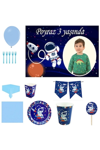 Hayaller Dükkanı Afiş Hediyeli Astronot Uzay Temalı Doğum Günü Süsleri Ve Parti Se +3