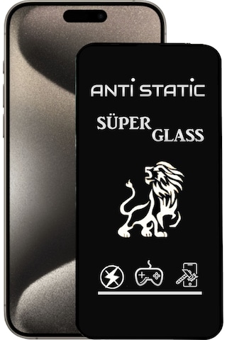 Pp Apple iPhone 15 Pro Max Uyumlu Anti Static Toz Tutmaz Çerçeveli Ekran Koruyucu