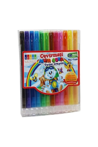 Çevirmeli 12 Li Mum Boya Uzun Pastel Silinebilir Mum Boya Tam Boy Südor 1 Paket Çok Renkli