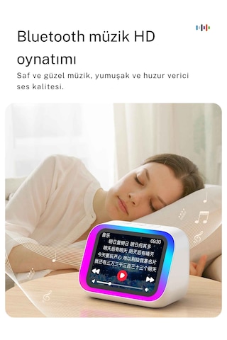 Monozone Çok Fonksiyonlu Akıllı Alarm Saati Bluetooth Hoparlör Hava Durumu Gece Lambası Müzik Çalar Beyaz