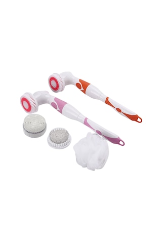 Qingmipy 4 Başlıklı Su Geçirmez Elektrikli Vücut Fırçası - 2 Hız Ayarlı, Sırt Masajı Ve Derin Temizlik İçin Uzun Saplı Duş Fırçası Çok Renkli